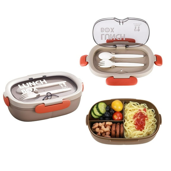 npkgvia Clearance!Lunch Box,Food Storage Containers,Box Adult Lunch Box with Spoon & Fork 28oz 3 Compartment Sandwich Containers Travel Snack Boxes Dishwasher/Freezer Meal,Lunch Containers,Brown