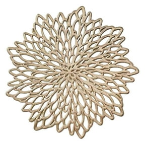 Clearance Items 15 Inch Round Placemats for Dining Table, Pressed Vinyl Kitchen Mats, Washable & Wipeable Holiday, Wedding & Dinner Table Decorations, Gold PVC Table Mates