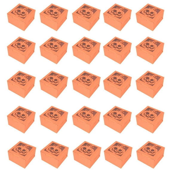 Clearance Items 25pcs Halloween Treat Boxes Orange Black Cardboard Box with Pumpkin Face Shape Window Tricks or Treat Paper Gift Container for Cookie Goodie Candy Sweet Party Favors