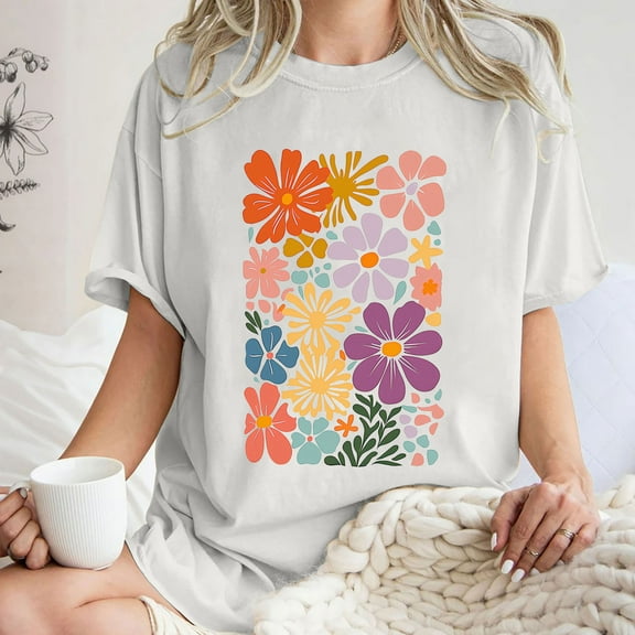 GaThRRgYP Womens Tops Short Sleeve Dressy,Women's Fashion Summer Round Neck Drop Sleeves Leisure Short Sleeve Printing White XXL