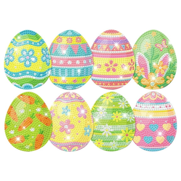 Clearance Items 8 Pcs Easter Art Painting Kits with Holder - DIY Easter Art Coasters, Diamond Painting Kits for Beginners, Kids & Adults, Creative Cork Pads for Home Décor