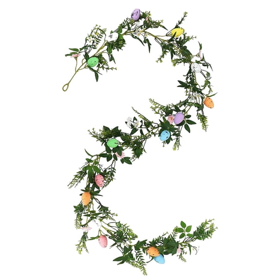 Clearance Items Artificial Easter Rattan Garland with Colorful Eggs & Green Leaves – Indoor Spring Home Decor – Decorative Hanging Vine for Windows, Walls, & Fireplace Mantel