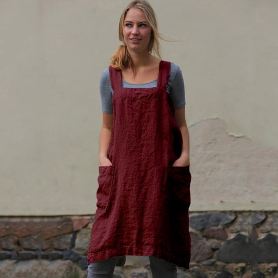 Items! Ashirexll Plus Size Dress for Women Cotton Linen Pinafore Square Cross Apron Garden Work Pinafore Dress Maxi Skirt Red 4XL