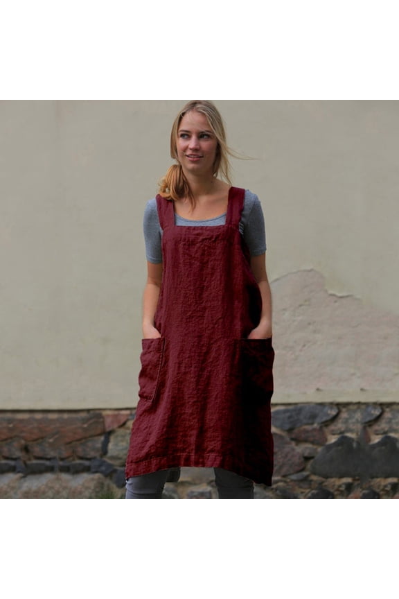 Items! Ashirexll Plus Size Dress for Women Cotton Linen Pinafore Square Cross Apron Garden Work Pinafore Dress Maxi Skirt Red 4XL