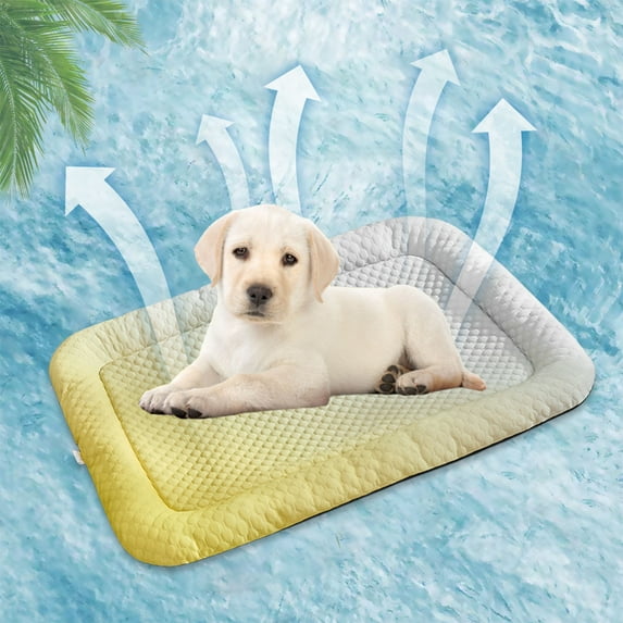 Cat Cooling Mat, Washable Ice Silk Self Cool Pad for Small Dogs, Puppy and Cats Soft & Comfortable Pets Sleeping Bed Pad for Travel Outdoor & Indoor, Yellow 12x16 inch