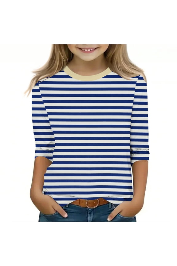 Items Children's Fashion Solid Color Shirts 3/4 Sleeve Tshirt Round Neck Top Shirt