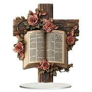 Clearance Items Creative Bookshelf Decor & Rose Flower Desktop Ornament, Elegant Home Decoration for Living Room, Study, Office, Beautiful Spring Tabletop Ornaments for Home