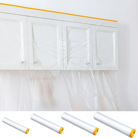 Disposable Painter's Cover Roll, Plastic Drop Cloths, Self-Adhesive Tarp for Couch, Furniture Cover, Protective Sheet for Painting 65FT