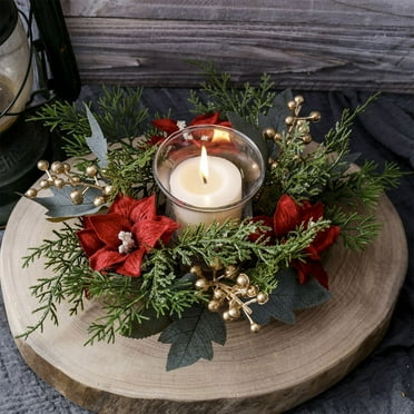 Clearance Items!FAJHHA Needle Candlestick Wreath,Christmas Table Decoration,Artificial Leaves Candle Ring Garland,Home Decor for Holiday Centerpieces,Festive Candleholder Wreath