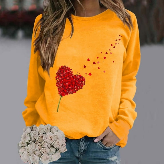 Clearance Items Fall Sweatshirts for Women Women's Fashionable Round Neck Casual Valentine's Day Love Printed Long Sleeved Top Sweatshirt