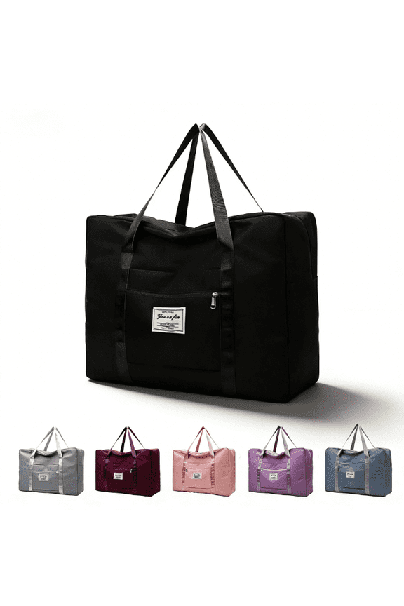 Foldable Travel Duffle Bag Tote Carry Luggage Sport Duffle Week-ender Overnight Bag Water Resistant for Women and Girls,16"x13"x6",Black