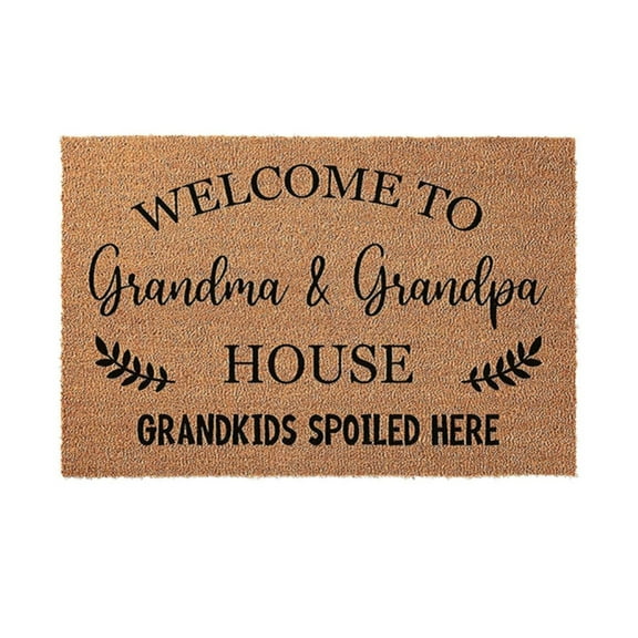 Clearance Items Funny Coir Doormat Welcome to Grandma and Grandpa, Grandkids Spoiled Here, Personalized Entrance Way Rug for Front Porch, Heavy Duty Coir Door Mat for Home Decor