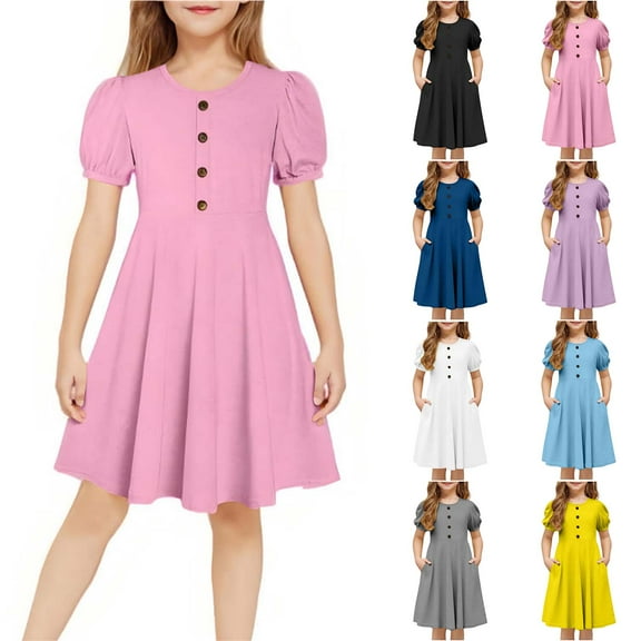 Items Girls' Dresses Size 10-12 Casual Dresss Crew Neck Summer Ruffle Sleeve Dresses Tea Party Dresses Long Sleeve Birthday Dress Preppy Summer Clothes 10-12 Vestidos De Ninas Elegantes