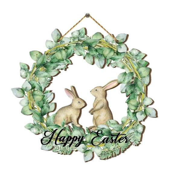 Clearance Items Happy Easter Wooden Hanging Sign, Colorful Eggs and Bunny Door Decoration, 7.8” Rustic Easter Wreath Sign for Front Door, Perfect for Spring Holiday Decor