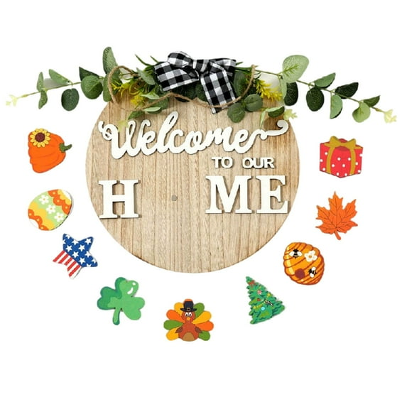 Clearance Items Interchangeable Wooden Welcome Sign – Rustic HOME Door Hanging Ornament with Seasonal Patterns, Farmhouse Front Porch & Entryway Decor for All Year-Round Display