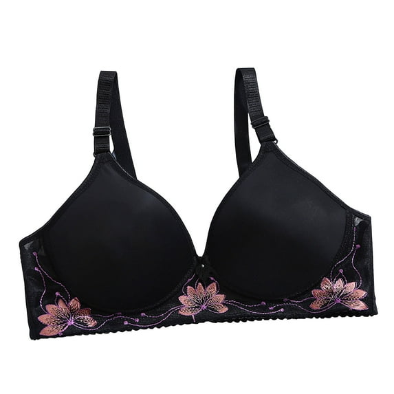 LADIGASU Fashion Women Flower Embroidery No Rims Fixed Cup Gathering Adjustable Buckle Daily Bra
