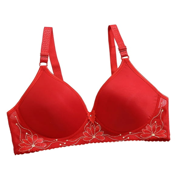 LADIGASU Fashion Women Flower Embroidery No Rims Fixed Cup Gathering Adjustable Buckle Daily Bra