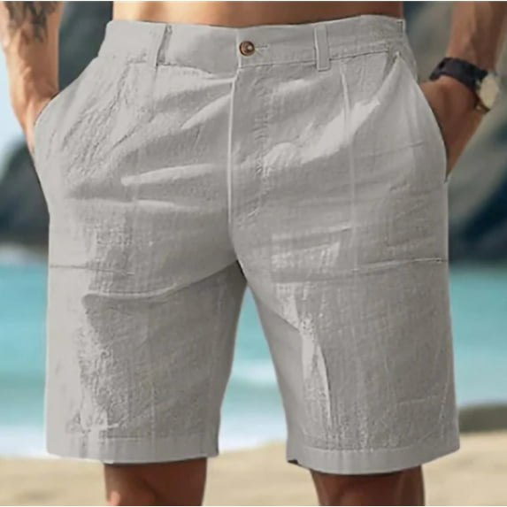 LADIGASU Men's Linen Solid Color Shorts Summer Fashion Outdoor Shorts Daily Breathable Straight Leg Shorts