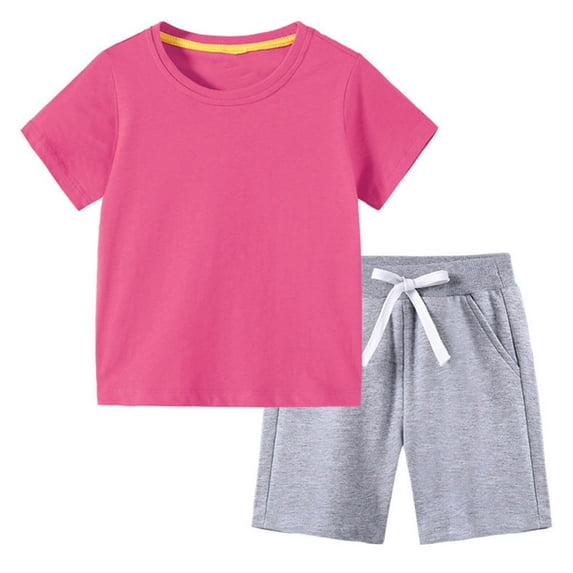 LADIGASU Toddler Kids Boys Girls Fashion Cute Solid Color Soft Short Sleeve Top Shorts Home Wear Suit