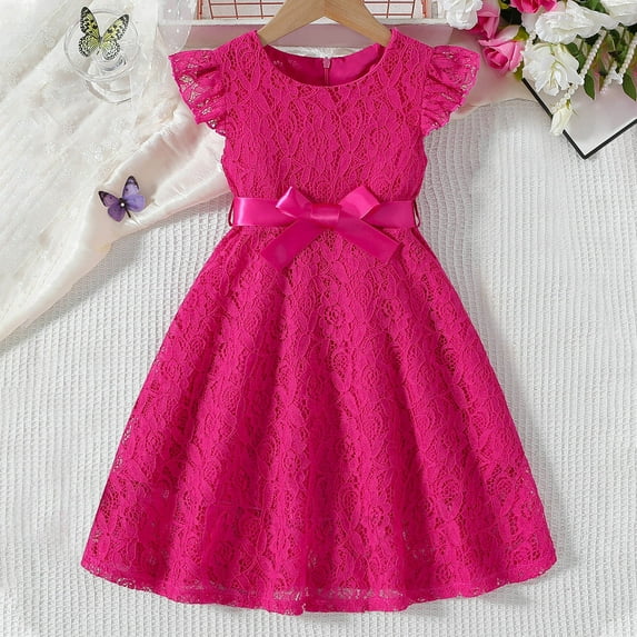 LADIGASU Toddler Kids Girls Fashion Cute Solid Color Lace Sleevedless Skirt Princess Dress