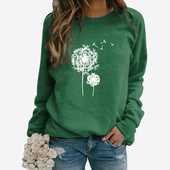 Clearance Items Oversized Crewneck Sweatshirt Women Women's Dandelion Print Casual Fashion Sweatshirt Top