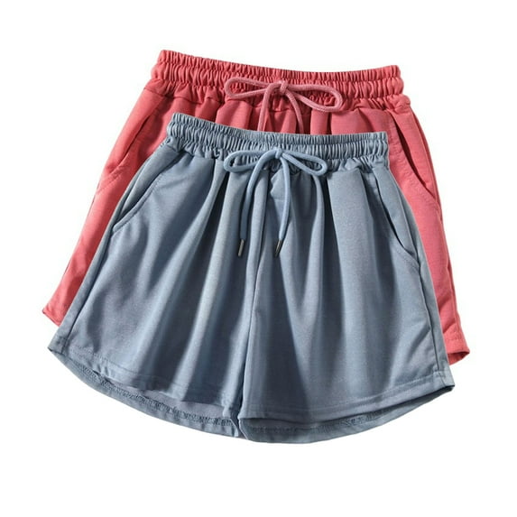 Clearance Items Pants For Women Casual Drawstring Trousers Solid Color Shorts Straight Leg Slacks Pockets Pants Elasticated Waist Trousers Wide Leg Shorts Beach Lounge Pants