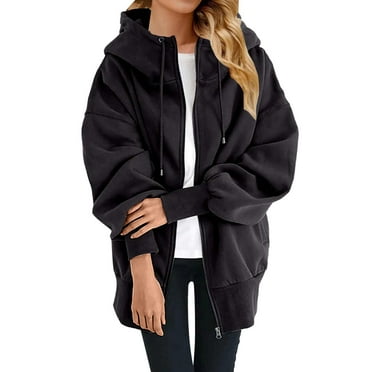 Clearance Items Plus Size Coat Women's Fall Jacket Oversized Pocket Sweatshirt Casual Drawstring Clothing Zipper Track Jacket Solid Color Long Sleeve Hooded Top