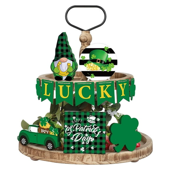 Clearance Items St. Patrick’S Day Tiered Tray Décor, Wooden Green Gnome Block Signs, Table Centerpieces With Holder for St. Patrick'S Day Home Holiday Decorations St Patricks Day Decorations