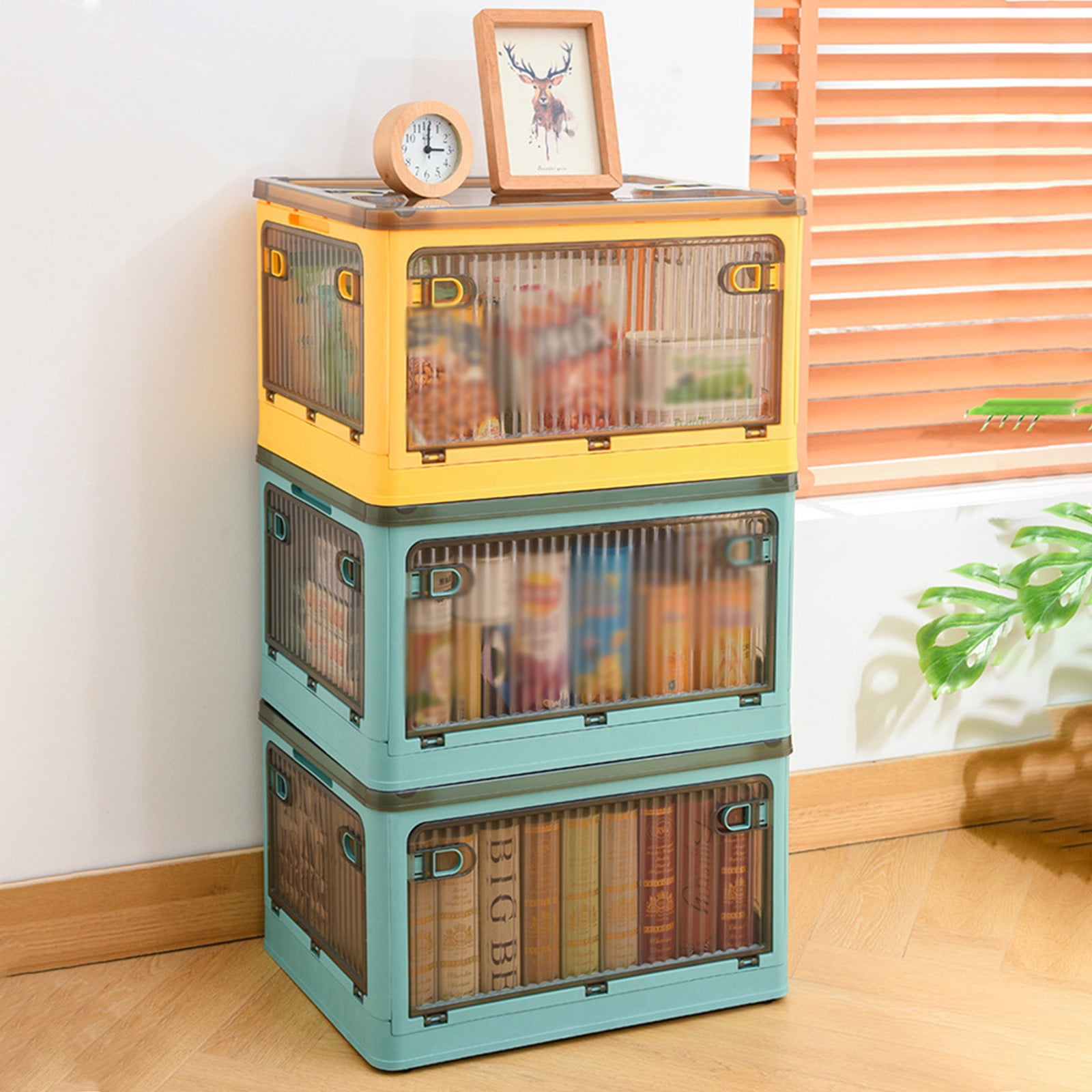 Storage Bins with Lids, Plastic Closet Organizer, 28L Stackable Toy Storage Box, Folding Storage Bins, Large Storage Container for Toys and Clothes