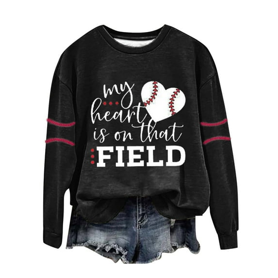 Clearance Items Sweatshirt for Women Women's Baseball Printed Crew Neck Multi Color Multi Size Crew Neck Hoodless Long Sleeve Sweatshirt