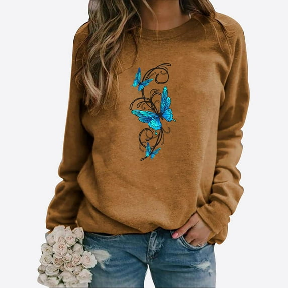 Clearance Items Sweatshirt for Women Women's Butterfly Print Casual Fashion Sweatshirt Top