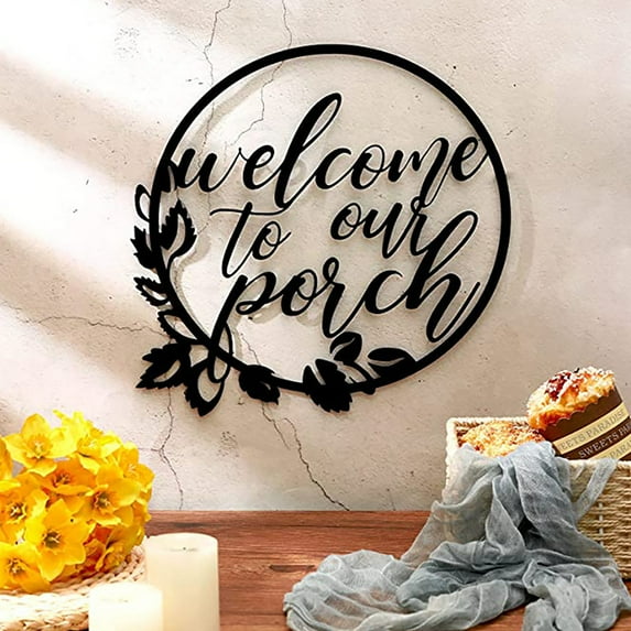 Clearance Items!TAKTUK Home Decor,1pc Welcome to Our Porch Sign Black Wall Decor for Kitchen Farmhouse Home Outdoor Decoration Rustic Home Decor Piece,Room Decor,Wall Decor,Black