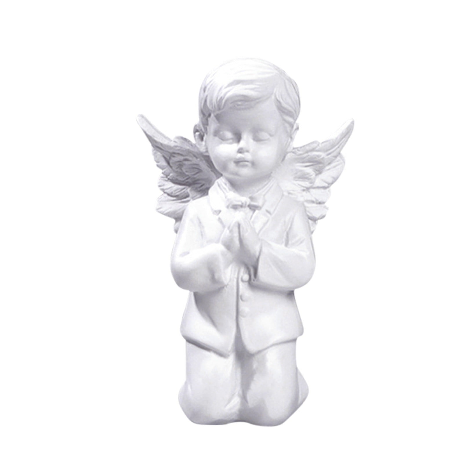 White Resin Kneeling Angel Figurine for Wall Mounted Decor