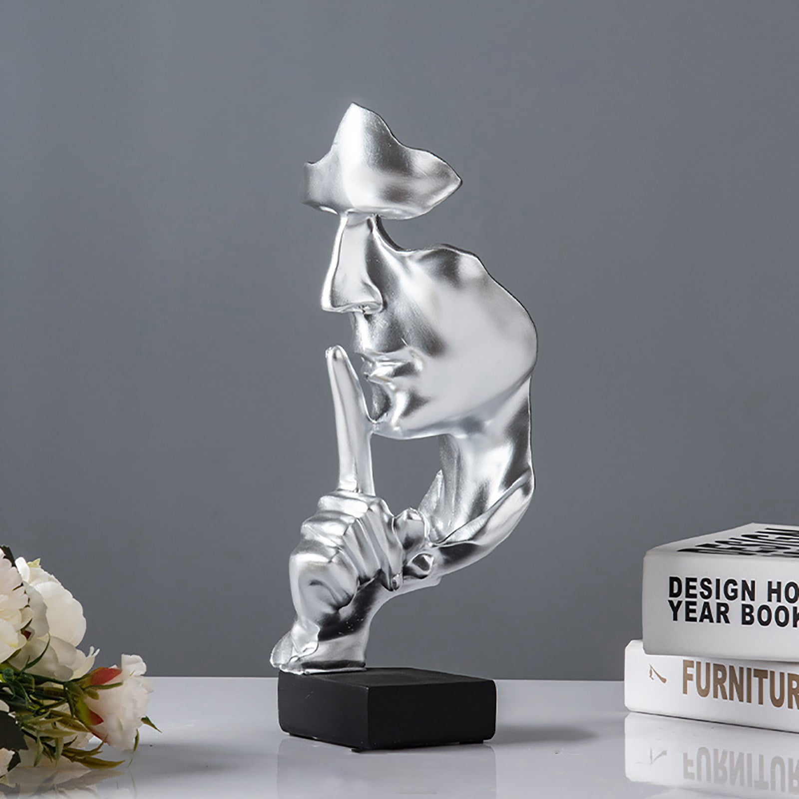 Clearance Items!TAKTUK Home Decor,Minimalist Abstract Sculpture Craft Living Office Decoration Modern,Living Room Decor,Bedroom Decor,Silver