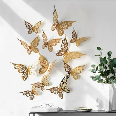 Clearance Items!TAKTUK Wall Decals,3D Hollow Butterfly Wall Stickers Home Decor Cardboard Butterfly Wall Stickers,Wall Decor Living Room,Home Decor,Gold