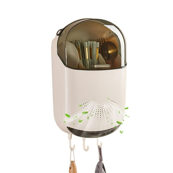 Clearance Items! Utensil Holder, Waterproof Compartmental Storage Cutlery Drainer With Cover, Kitchen Hanging Chopstick Container