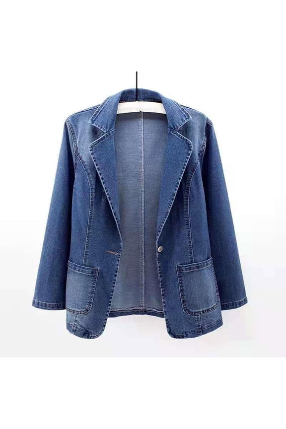Clearance Items Women's Blazers & Suit Jackets Women's Autumn Solid Color Slim Fit Suit Tie Pocket Denim Jacket