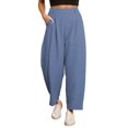 thumbnail image 1 of Clothing 2025 Women's Casual Pants Womens Wide Leg Barrel Pants Elastic High Waisted Side Pocket Palazzo Trousers Business Work Casual Pants Women Blendingpants, 1 of 3
