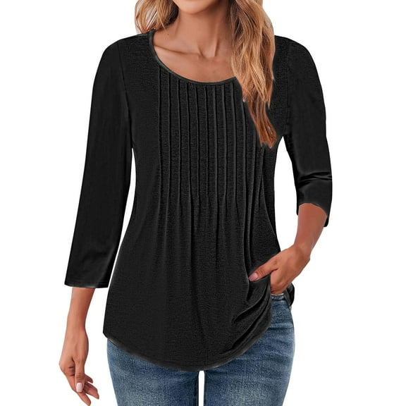 Clothing Items Women's Long Sleeve Basic Shirts 3/4 Length Sleeve Womens Tops Crewneck Summer Blouses 2025 Pleated Front Tunic Tops Tee Shirt Floral Print Clothes Fashion Basic Casual
