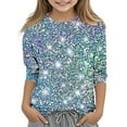 thumbnail image 1 of Iyufng Girls Shirts,Sequin Gradient Print Casual Shiny 3/4 Sleeve Crew Neck T-Shirts Children's Tops Pullover Base Trendy Comfort Tees, 1 of 5