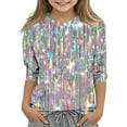 thumbnail image 1 of Iyufng Girls Shirts,Sequin Gradient Print Casual Shiny 3/4 Sleeve Crew Neck T-Shirts Children's Tops Pullover Base Trendy Comfort Tees, 1 of 5