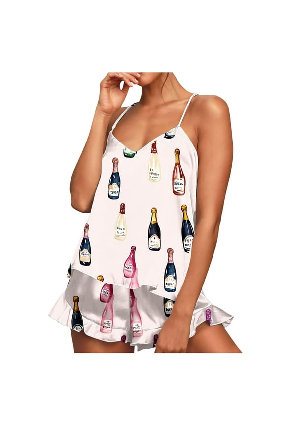Womens Cami Pajama Sets,Loungewear Camisole Pajamas Set,Lounge Outfits Sleeveless Fashion Printed Thin Camisole Pajamas Cami Shorts Set Nightwear,Pajama Sets for Women 2 Piece,S-XXL