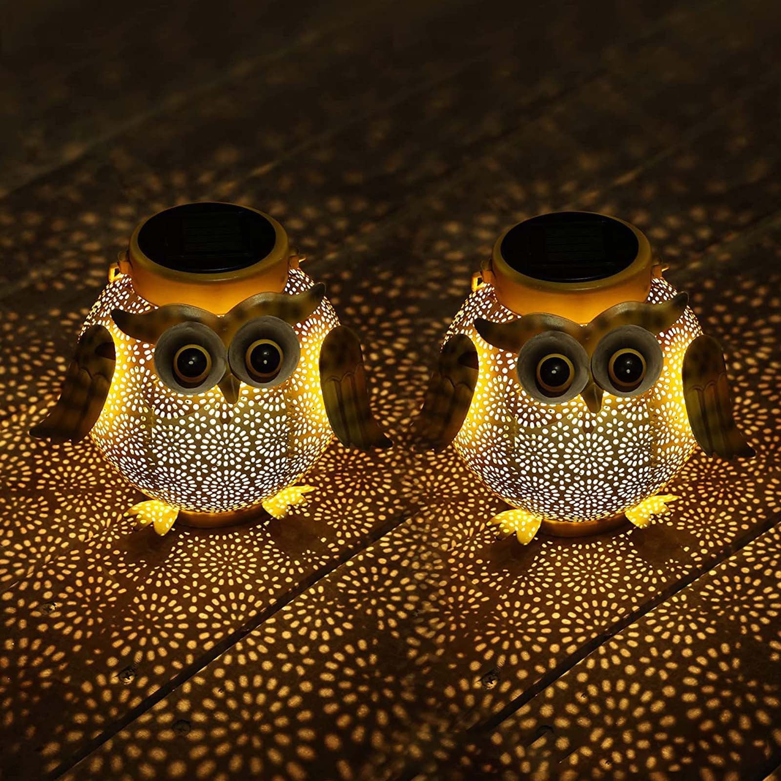 Clearance! JGF844 Lovely Owl Solar Lanterns Outdoor Hanging Lantern Lights Hollowed-Out Metal Decor Lantern LED Decorative Garden Light Delicate Garden Decoration For Patio