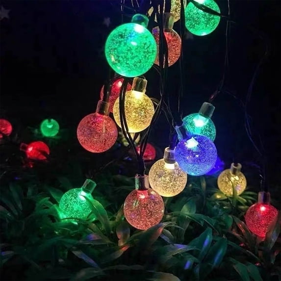 Clearance! JMYHOAM Solar LED Outdoor Light String Solar Spherical String Outdoor Ambient Crystalline Globes Christmas Garden Patio Light Strip Colourful Lights Outdoor and Garden