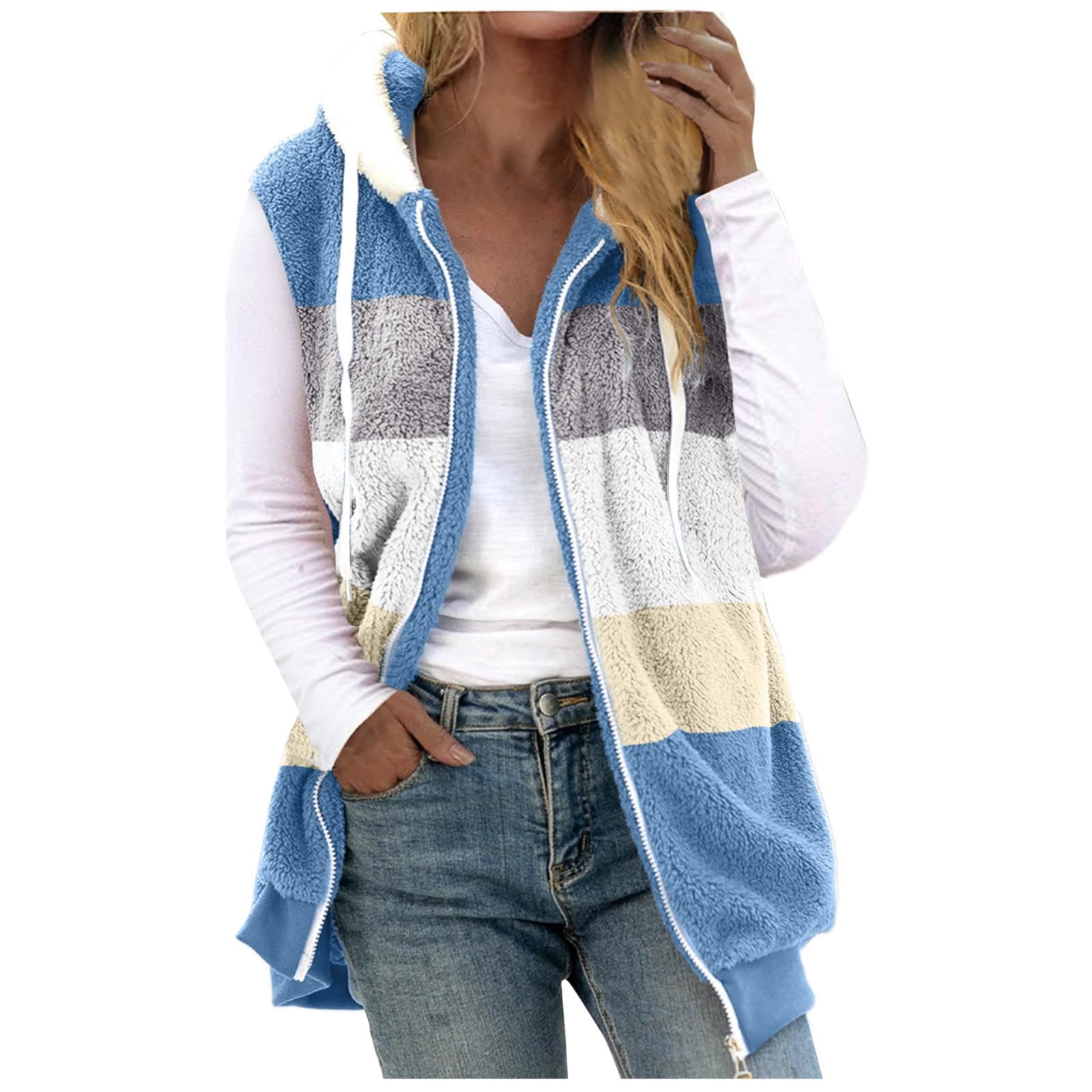 Yihaojia Women's Fuzzy Sherpa Fleece Vest - Lightweight Sleeveless Cardigan Waistcoat With Pocket - View #10