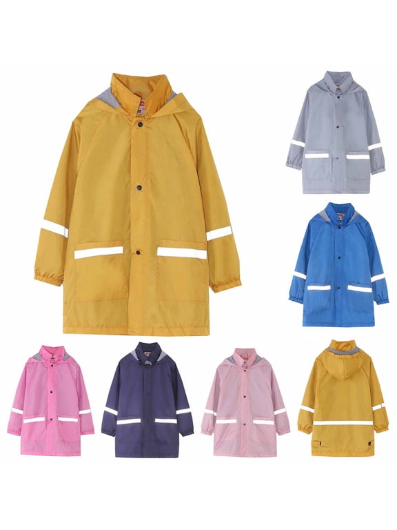 Clearance Jacket Rainy Season Toddler Boys Girls Raincoat Jacket Children's Cute Print Hooded Mid-length Jacket with Pockets qILAKOG Hot Pink3-4 Years