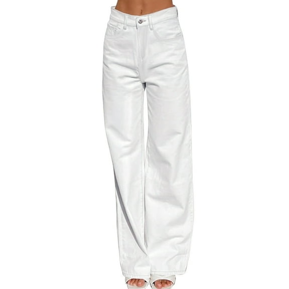 2025 Jeans for Women 2025 Women's High Waisted Jeans White Pocket Waist Casual Zip Denim Trousers High Pants Jeans Loose Womens Women's Jeans Slim Denim Pants