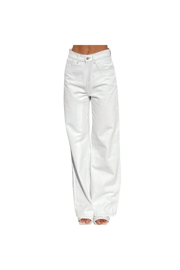 2025 Jeans for Women 2025 Women's High Waisted Jeans White Pocket Waist Casual Zip Denim Trousers High Pants Jeans Loose Womens Women's Jeans Slim Denim Pants