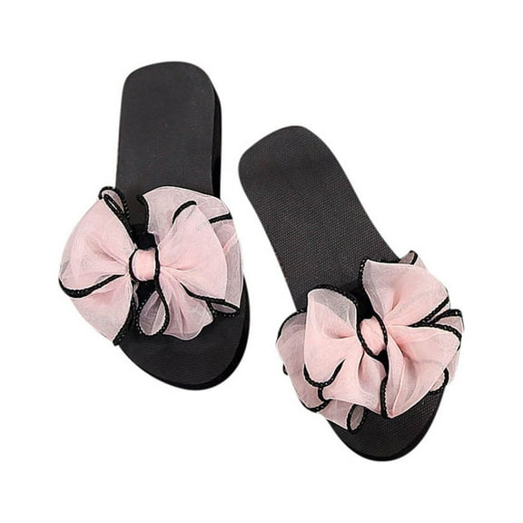 JeashCHAT Platform Sandals for Women, Bow Flatform Slide Sandals Female Summer Holiday Beach Slippers (Pink)