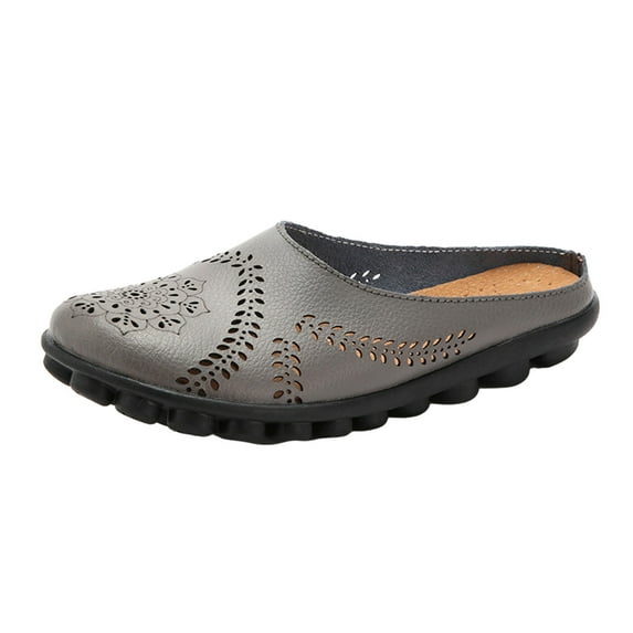 Clearance JeashCHAT Sandals for Women, Slide Sandals Women's Shoes Solid Color Retro Hollow Out Carved Flat Heel Fashion Comfortable Casual Sandals Slippers (Gray)